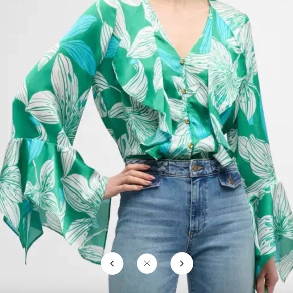 RAMY BROOK SAVANNA FLORAL LONG SLEEVE BLOUSE IN SEA GREEN LILY PRINT - Picture 3 of 7